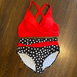 Red and Black Polka Dot Bikini Set